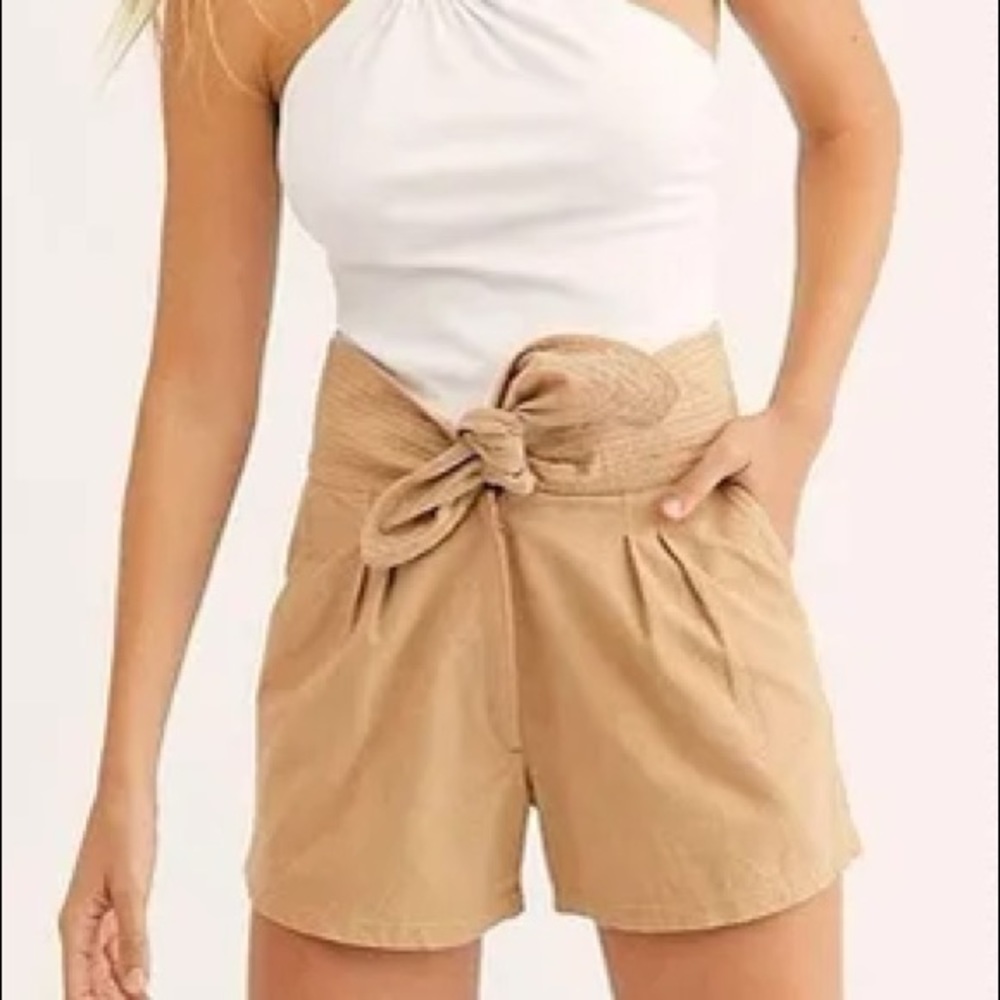 Tie Front Bow Tan Shorts by Free People